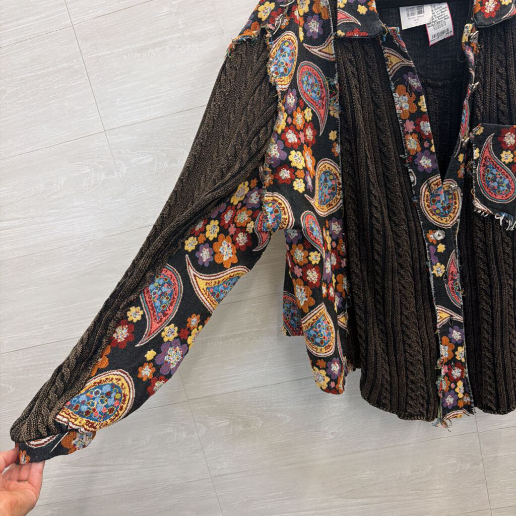 Artistic Works by Lu Black/ Multi Tapestry Cardigan Sweater Medium