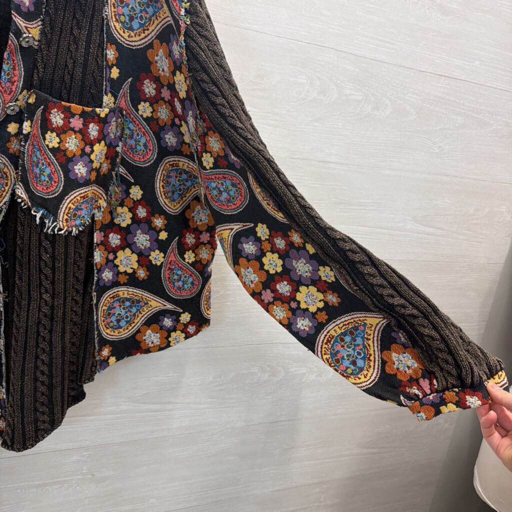 Artistic Works by Lu Black/ Multi Tapestry Cardigan Sweater Medium