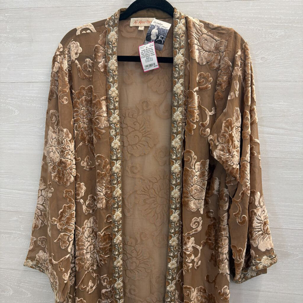 All About Her Gold Velvet Print Long Sleeve Open Front Duster Large