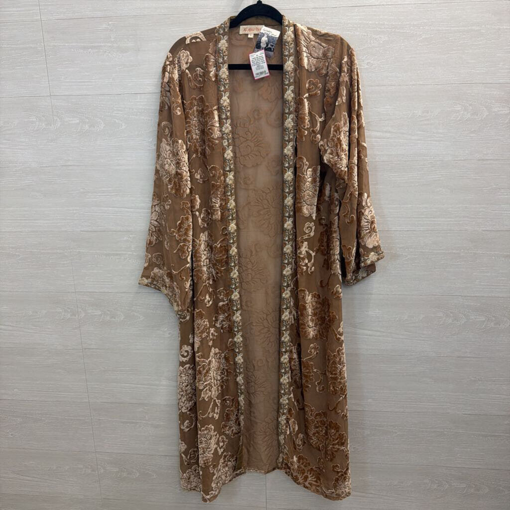 All About Her Gold Velvet Print Long Sleeve Open Front Duster Large