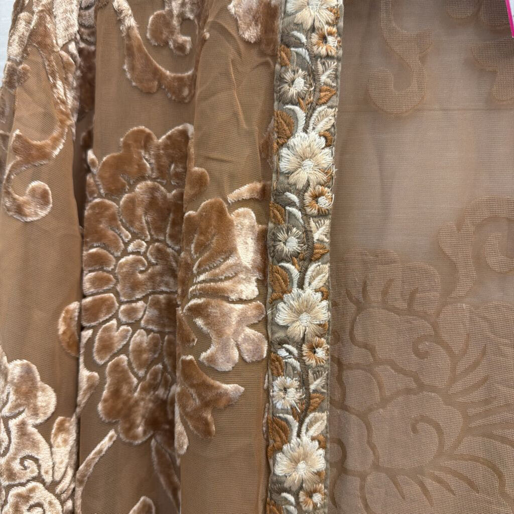 All About Her Gold Velvet Print Long Sleeve Open Front Duster Large