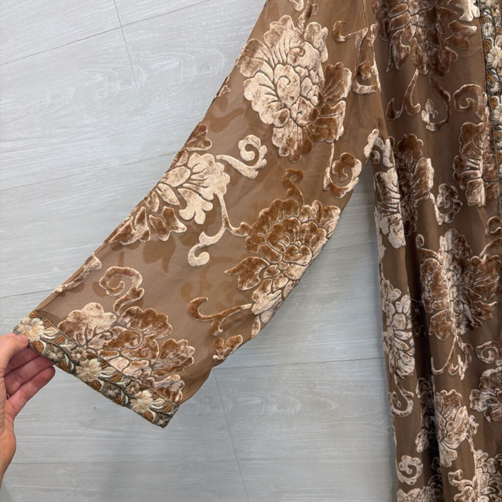 All About Her Gold Velvet Print Long Sleeve Open Front Duster Large