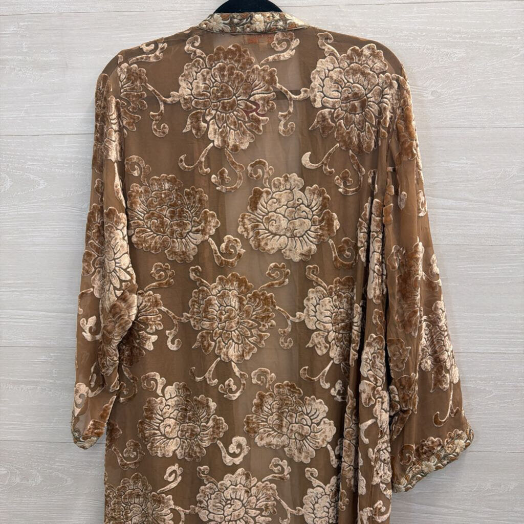 All About Her Gold Velvet Print Long Sleeve Open Front Duster Large
