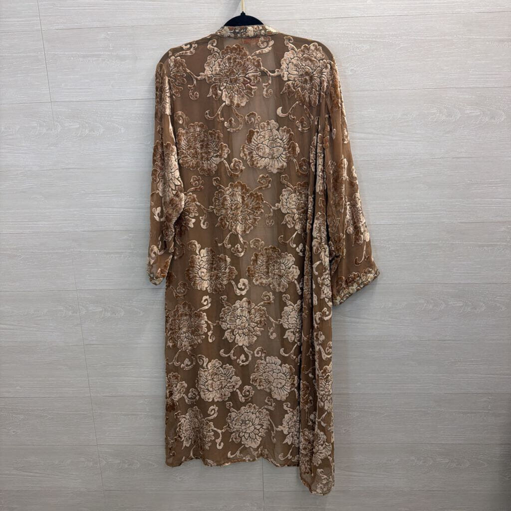 All About Her Gold Velvet Print Long Sleeve Open Front Duster Large