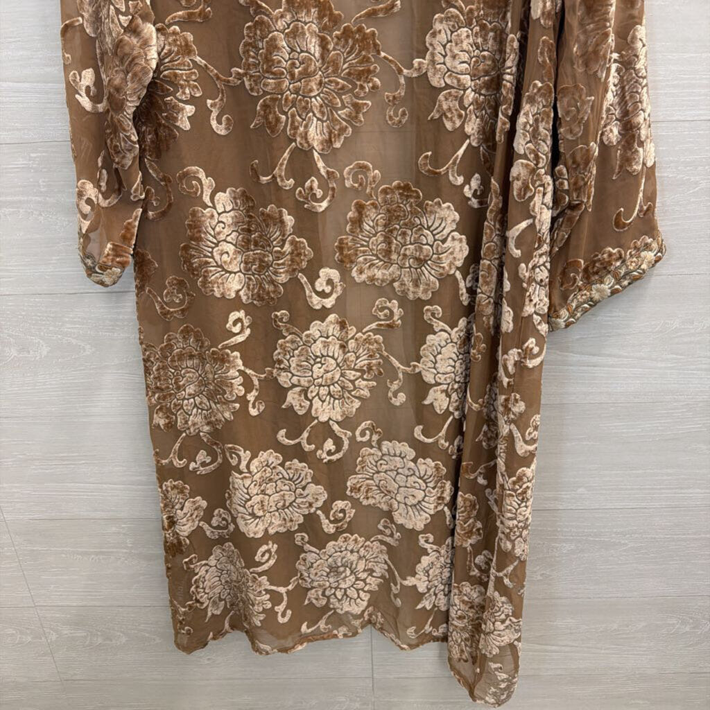 All About Her Gold Velvet Print Long Sleeve Open Front Duster Large