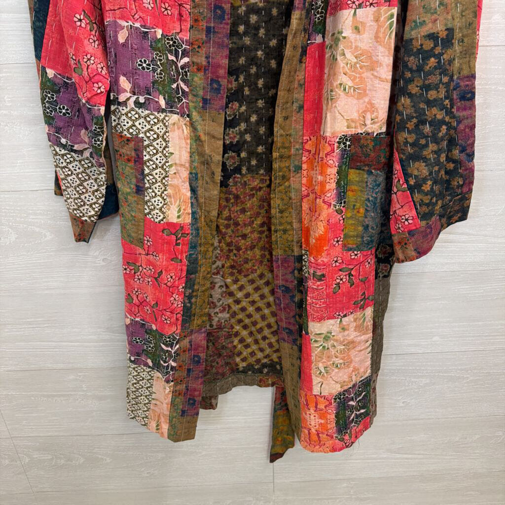 Artistic Works by Lu Brown/ Mutli Patchwork Print Long Sleeve Open Front Duster Large