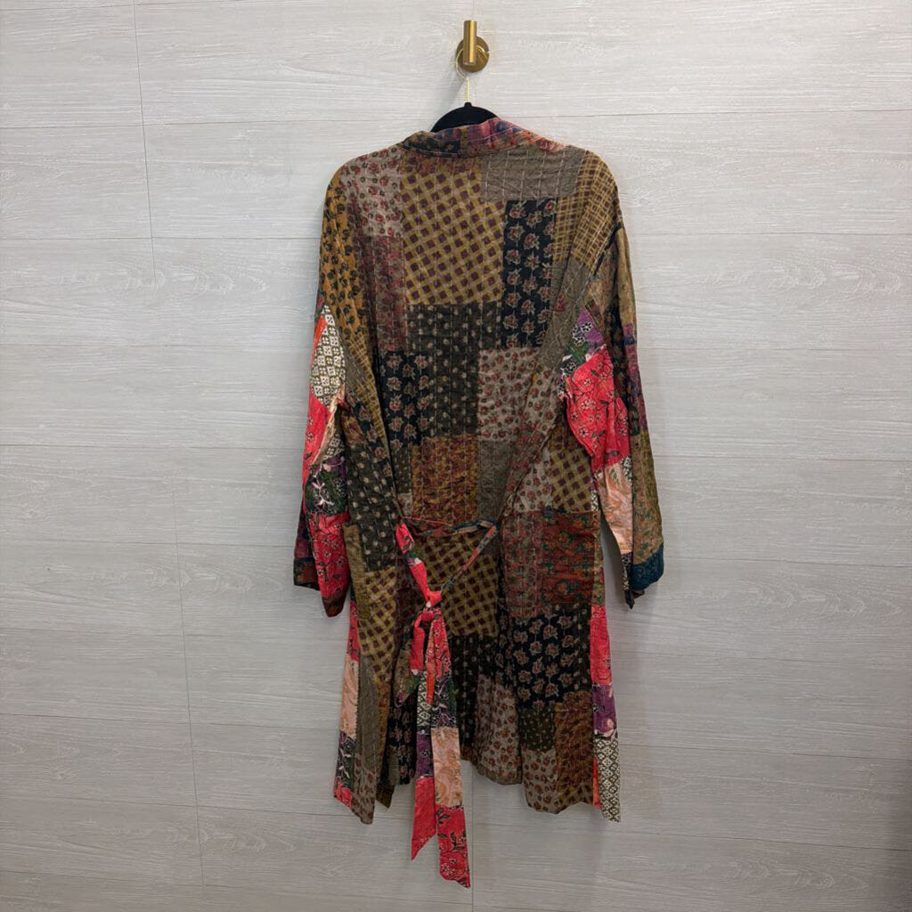 Artistic Works by Lu Brown/ Mutli Patchwork Print Long Sleeve Open Front Duster Large