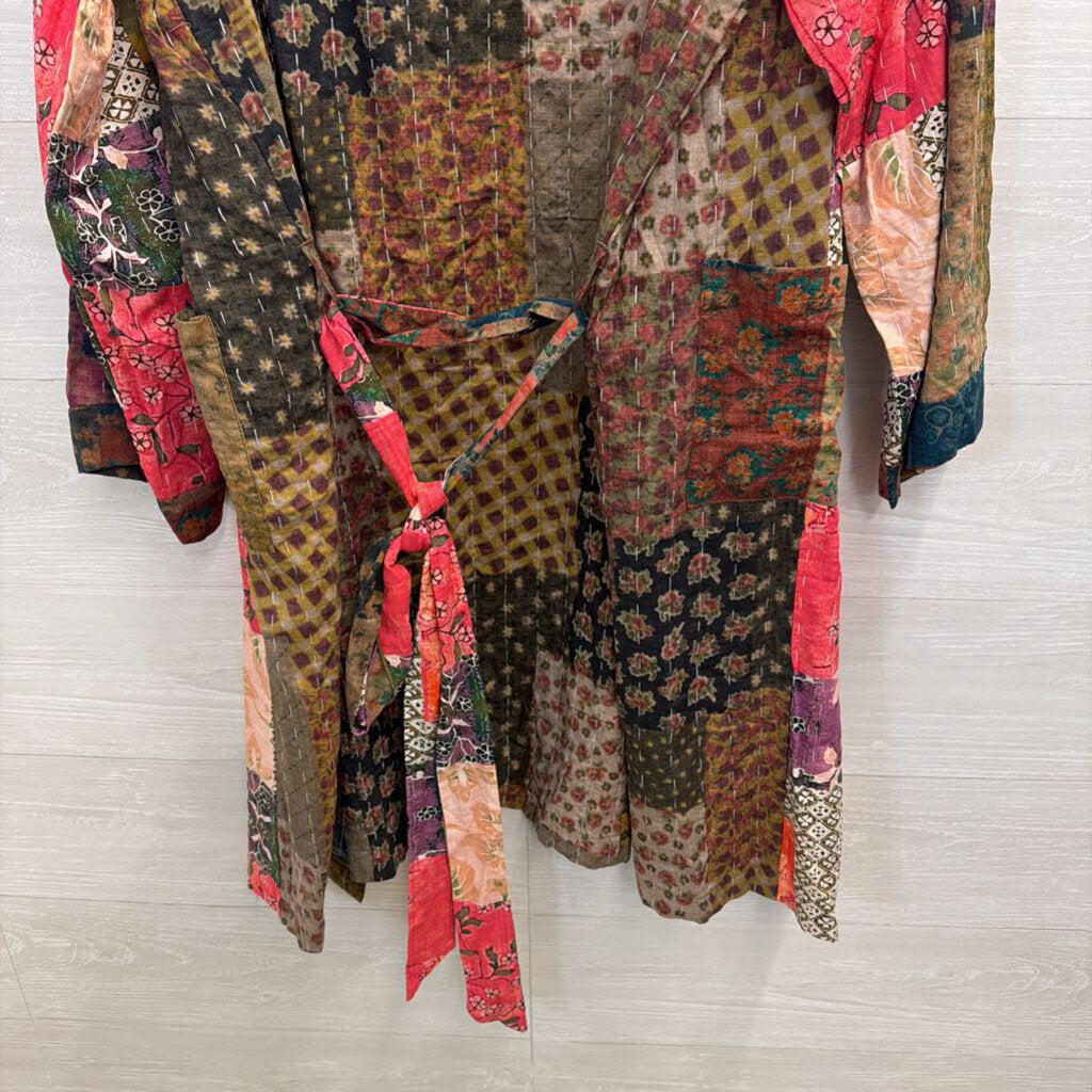 Artistic Works by Lu Brown/ Mutli Patchwork Print Long Sleeve Open Front Duster Large
