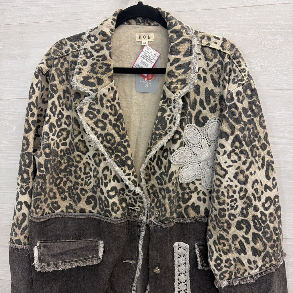 POL Brown Leopard Print Fringe Detail Oversized Shacket Medium