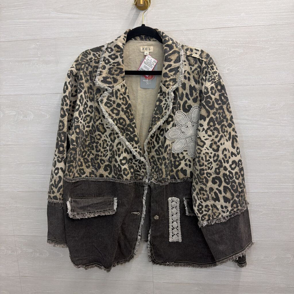 POL Brown Leopard Print Fringe Detail Oversized Shacket Medium