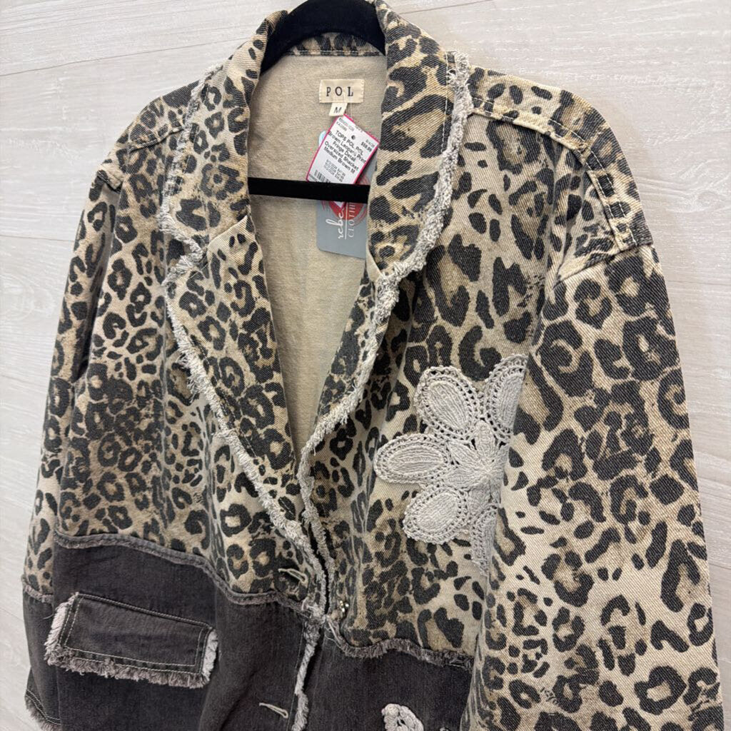 POL Brown Leopard Print Fringe Detail Oversized Shacket Medium