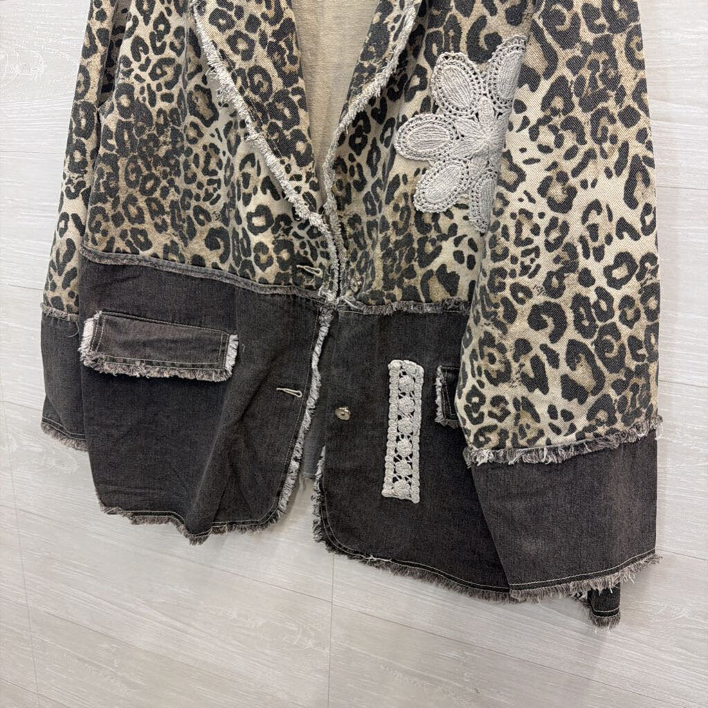 POL Brown Leopard Print Fringe Detail Oversized Shacket Medium