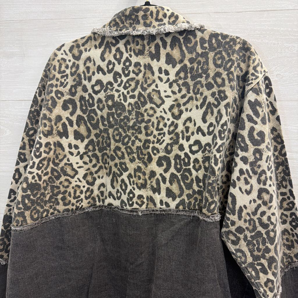 POL Brown Leopard Print Fringe Detail Oversized Shacket Medium