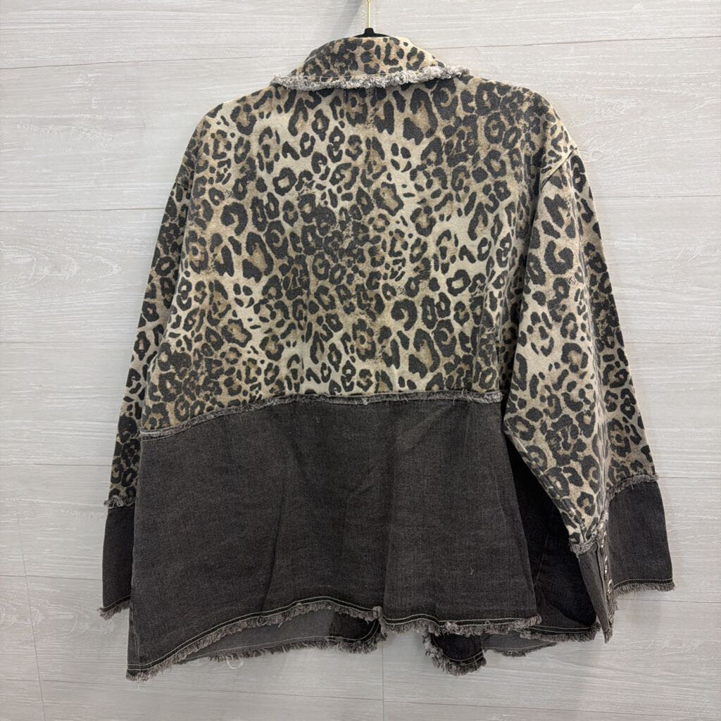POL Brown Leopard Print Fringe Detail Oversized Shacket Medium