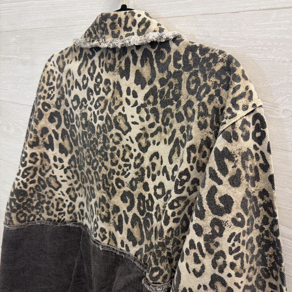 POL Brown Leopard Print Fringe Detail Oversized Shacket Medium