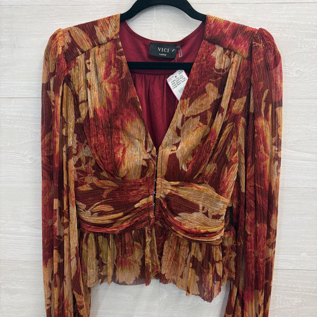 Vici Red/ Gold Print Long Sleeve Top Large