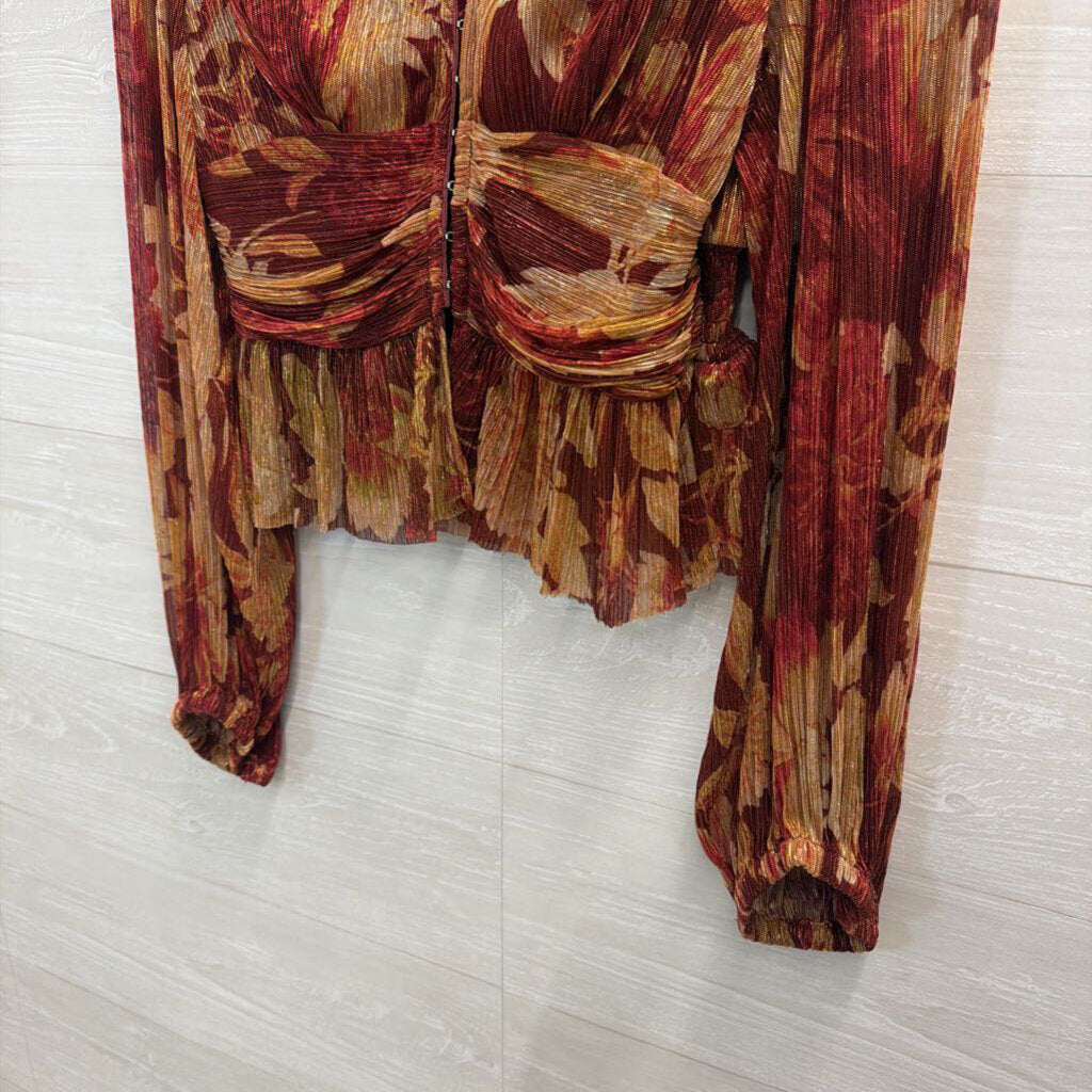 Vici Red/ Gold Print Long Sleeve Top Large