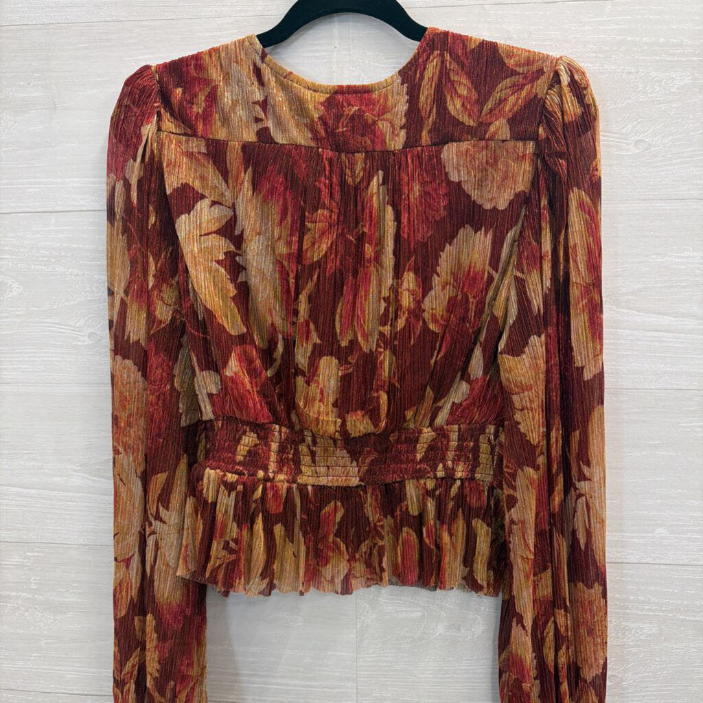 Vici Red/ Gold Print Long Sleeve Top Large