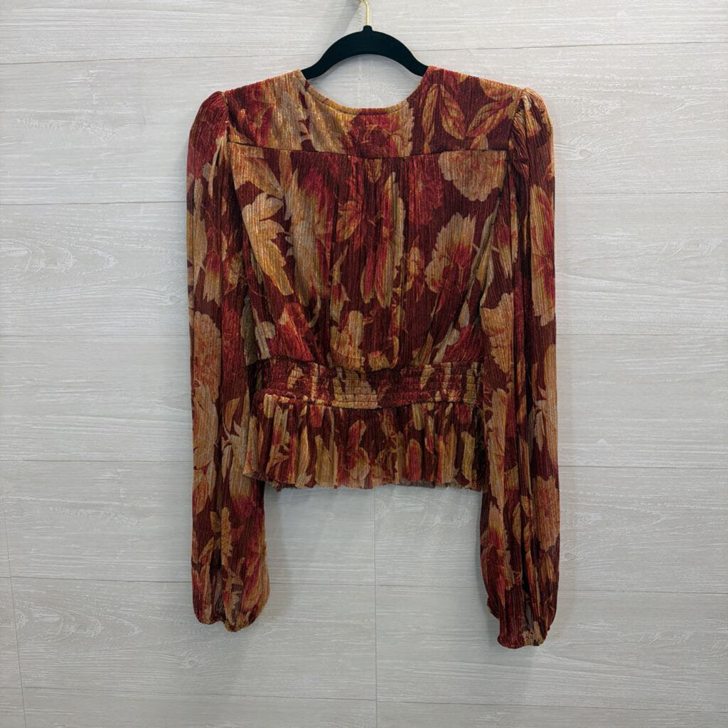 Vici Red/ Gold Print Long Sleeve Top Large