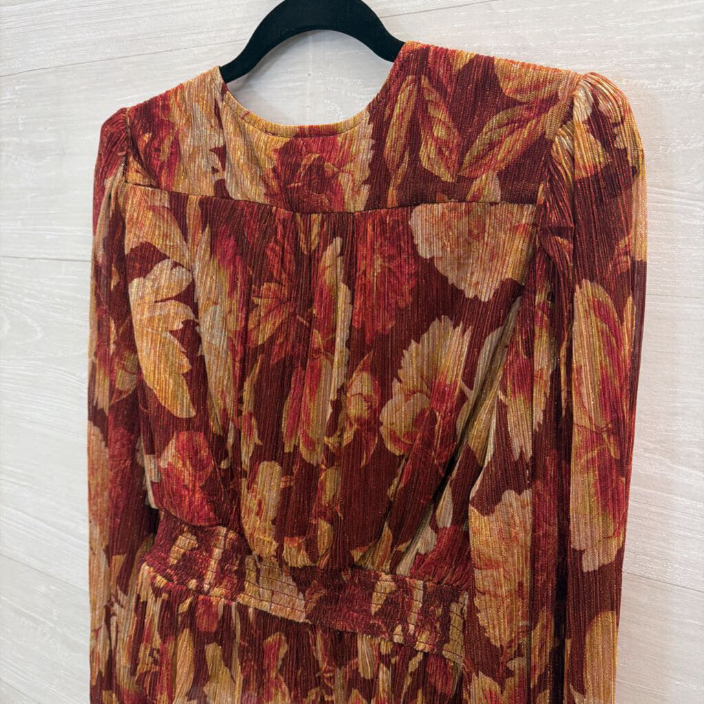 Vici Red/ Gold Print Long Sleeve Top Large