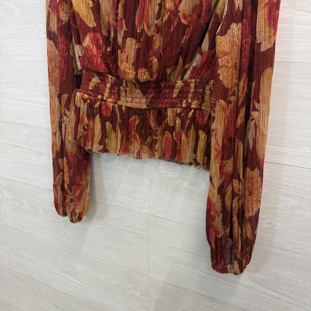 Vici Red/ Gold Print Long Sleeve Top Large