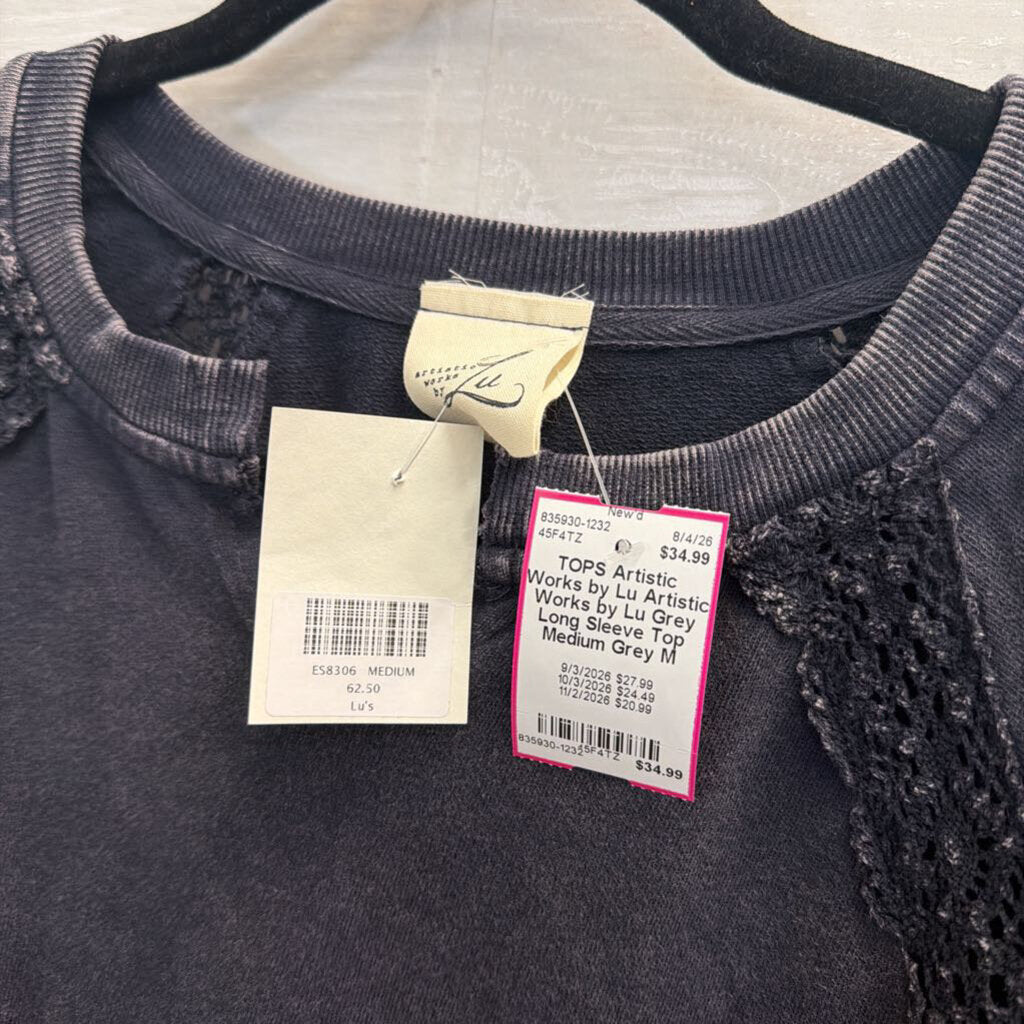 Artistic Works by Lu Grey Long Sleeve Top Medium