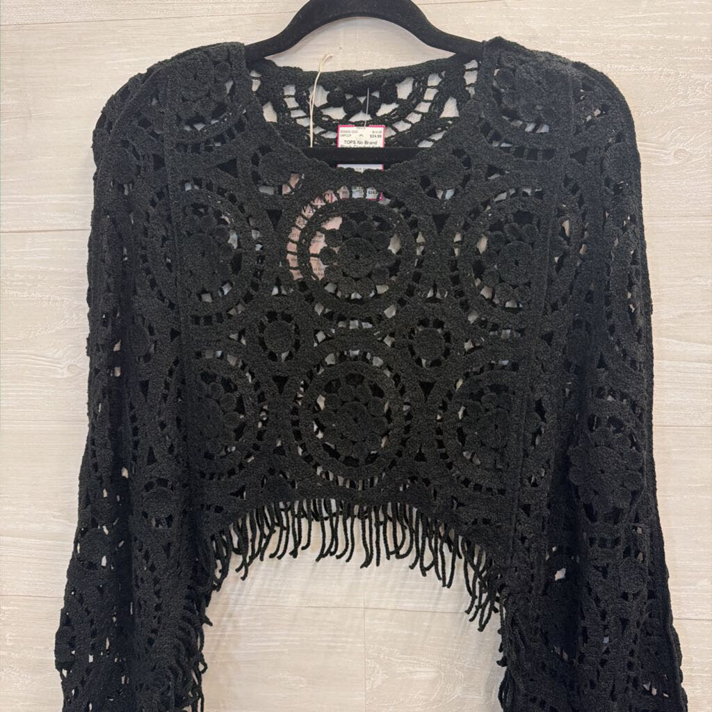 Black Crochet Knit Batwing Top One Size