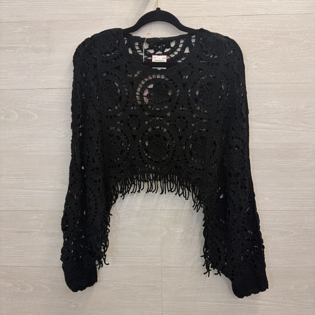 Black Crochet Knit Batwing Top One Size