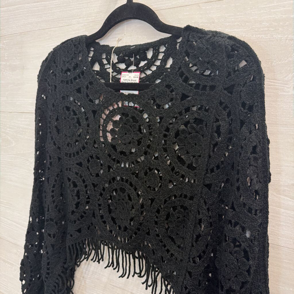 Black Crochet Knit Batwing Top One Size