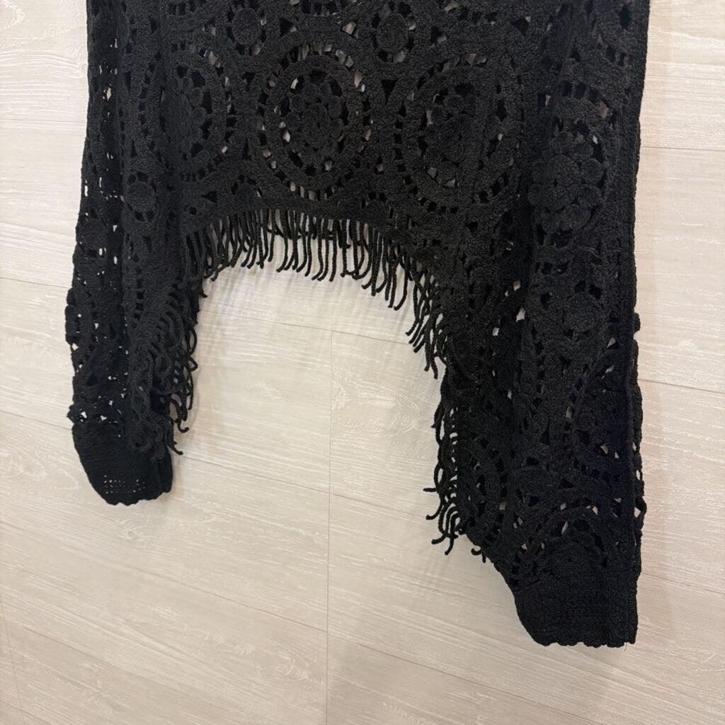 Black Crochet Knit Batwing Top One Size