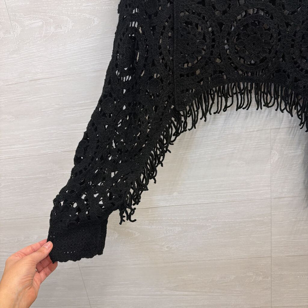 Black Crochet Knit Batwing Top One Size