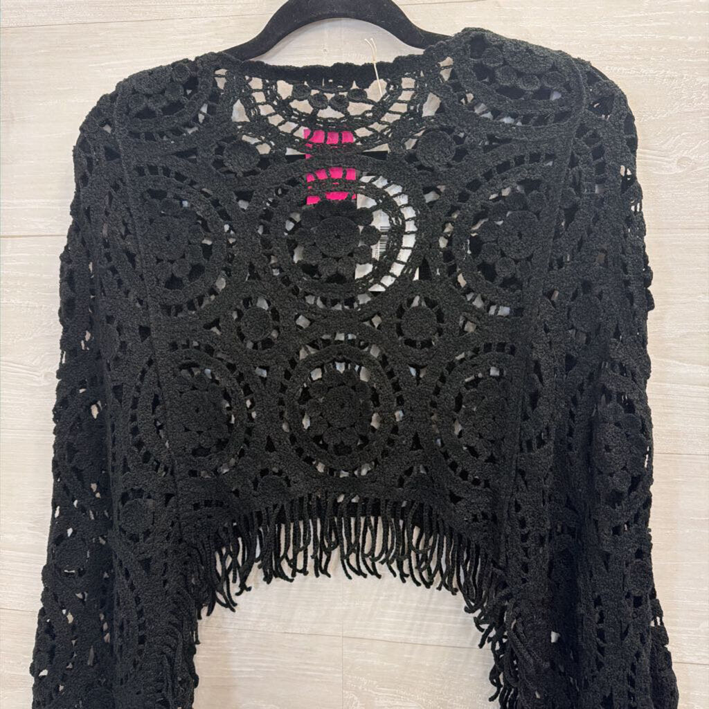Black Crochet Knit Batwing Top One Size