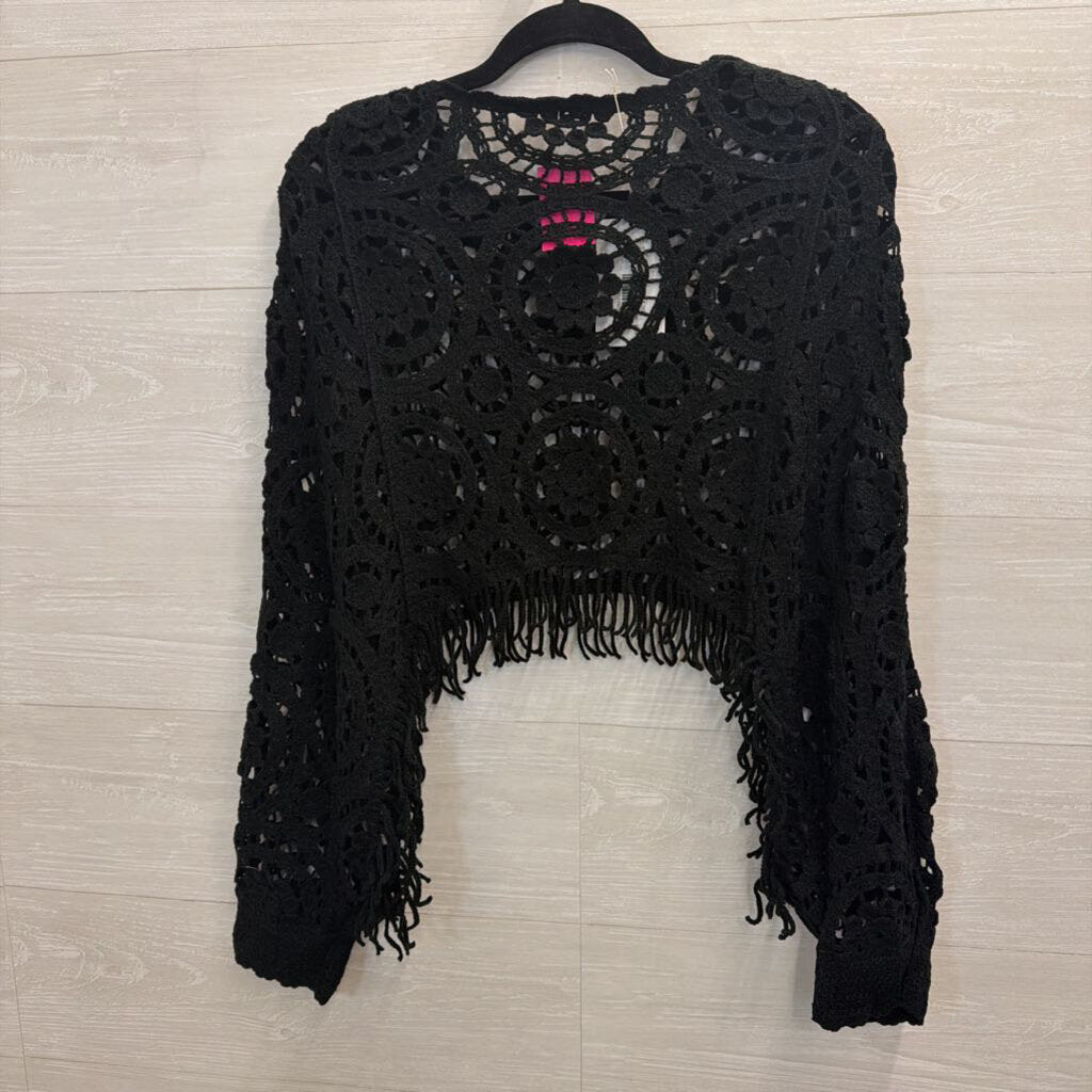 Black Crochet Knit Batwing Top One Size
