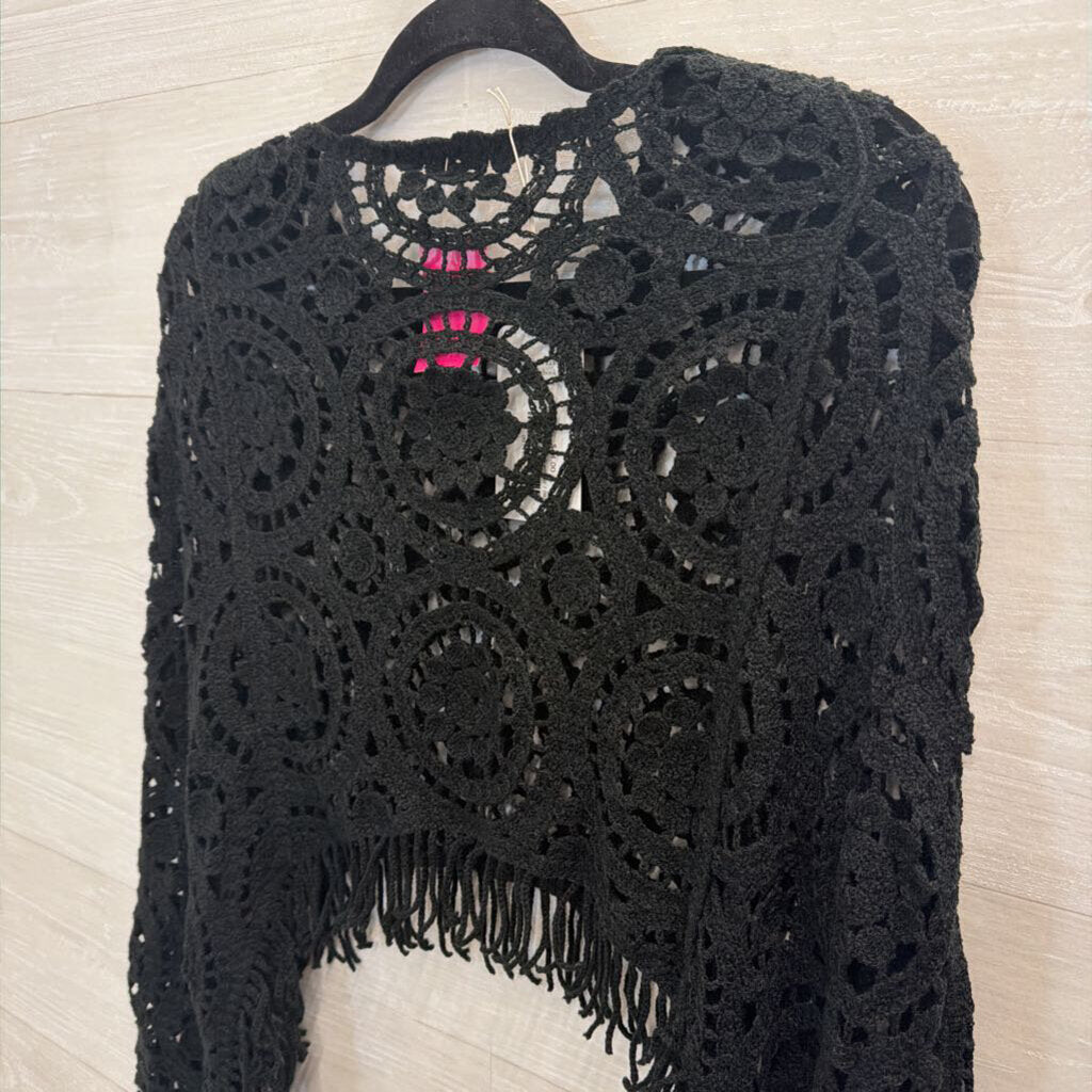 Black Crochet Knit Batwing Top One Size