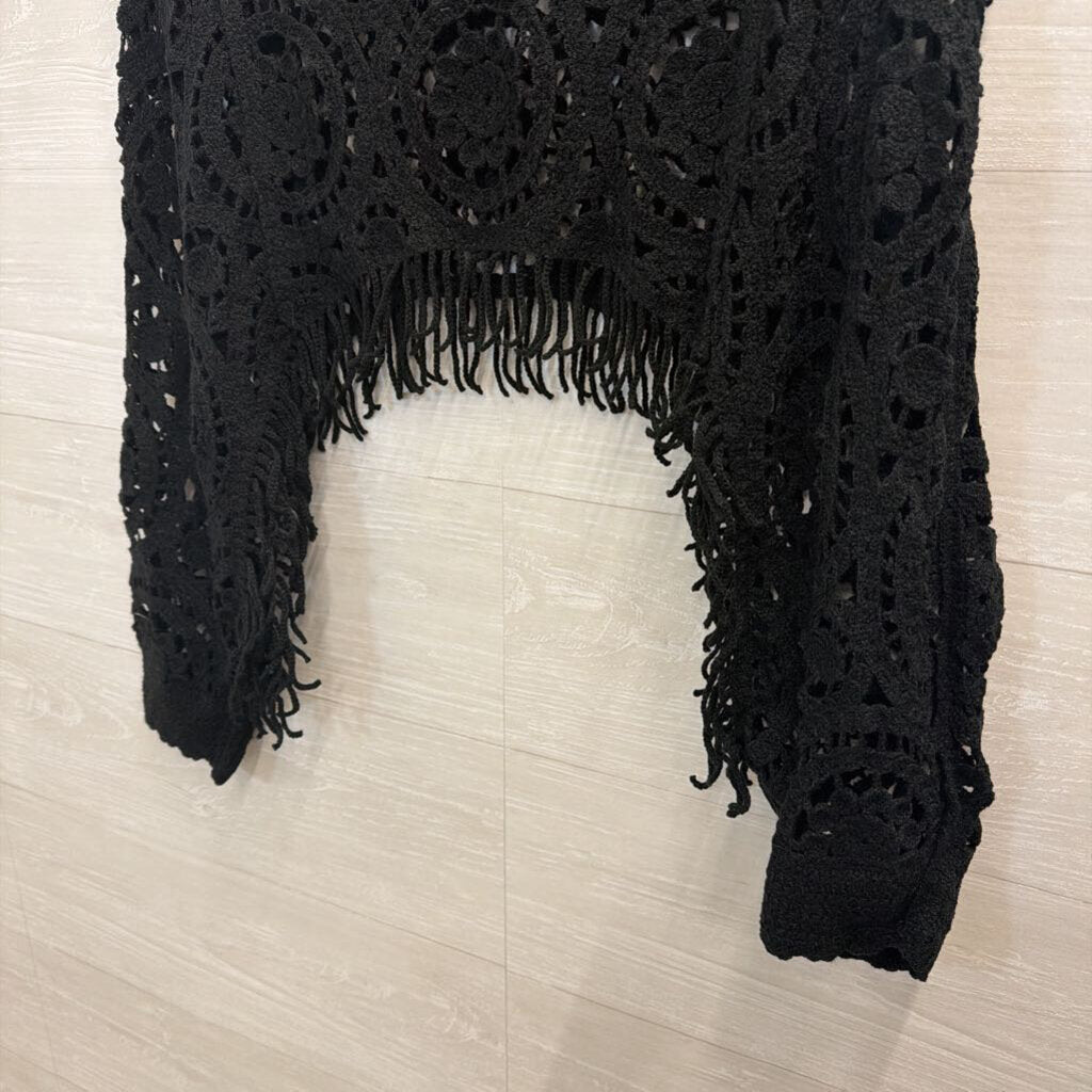 Black Crochet Knit Batwing Top One Size
