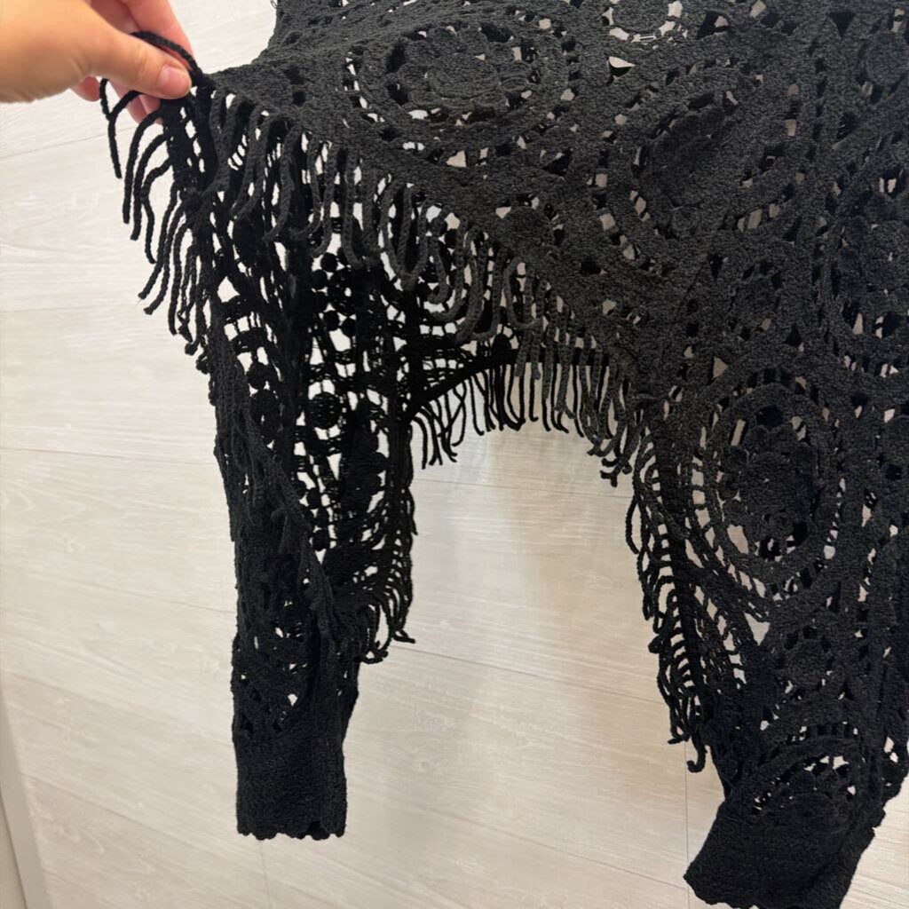 Black Crochet Knit Batwing Top One Size