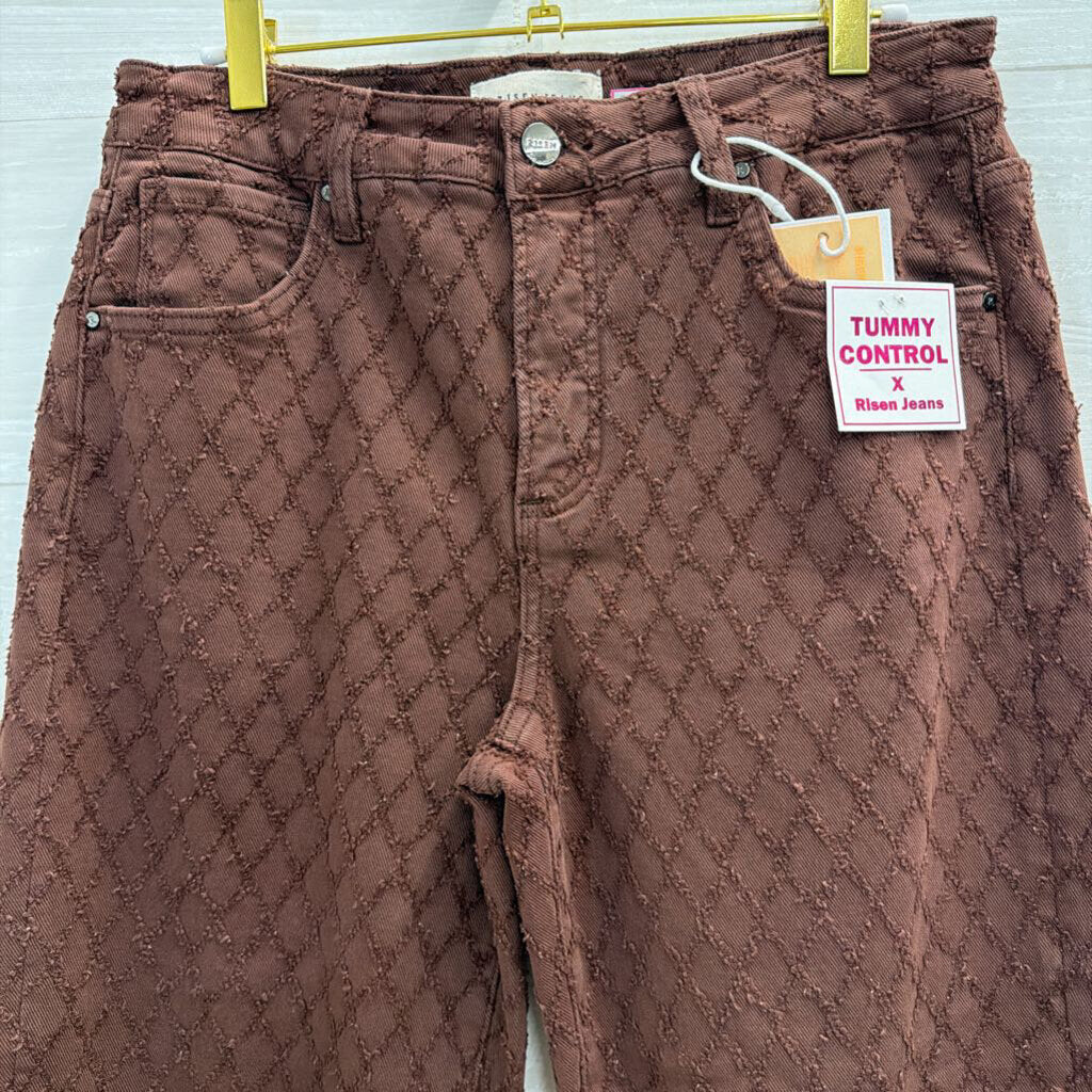 Risen Jeans Brown Textured Diamond Print Wide Leg Pants 30