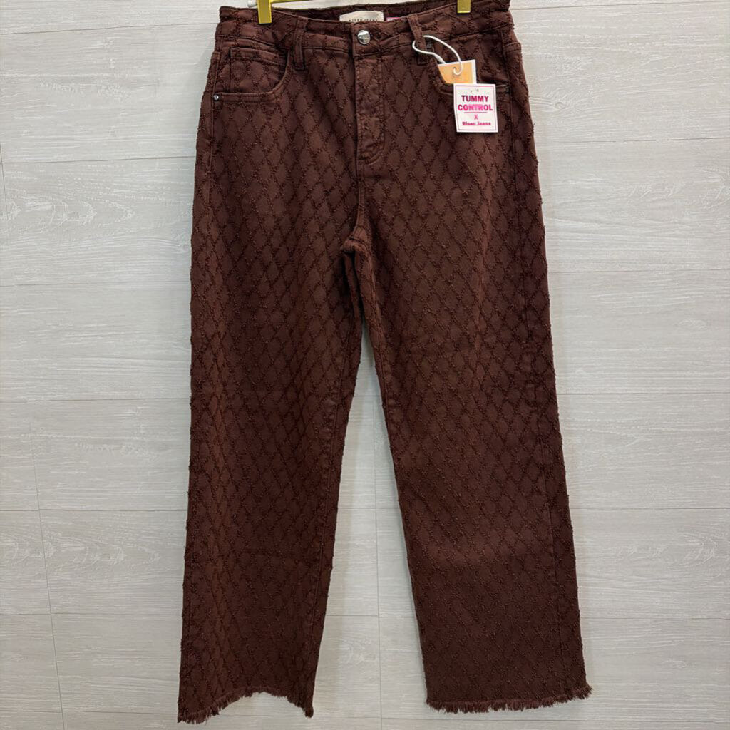 Risen Jeans Brown Textured Diamond Print Wide Leg Pants 30