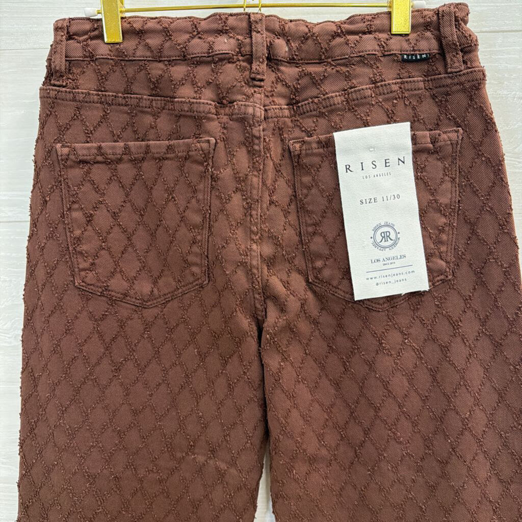 Risen Jeans Brown Textured Diamond Print Wide Leg Pants 30