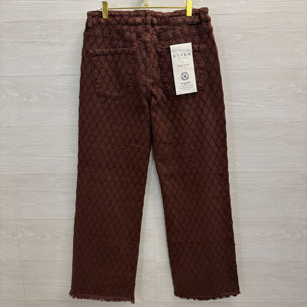 Risen Jeans Brown Textured Diamond Print Wide Leg Pants 30