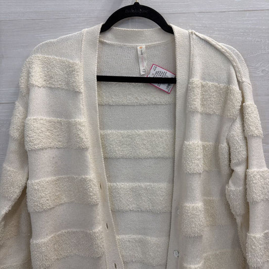 Daily Practice Cream Textured Stripe Cardigan Sweater Extra Small