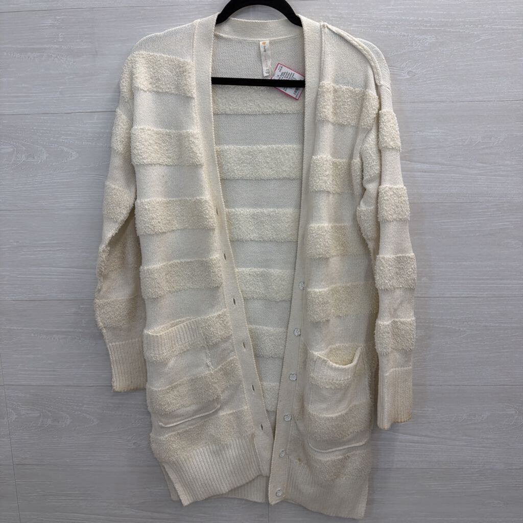 Daily Practice Cream Textured Stripe Cardigan Sweater Extra Small