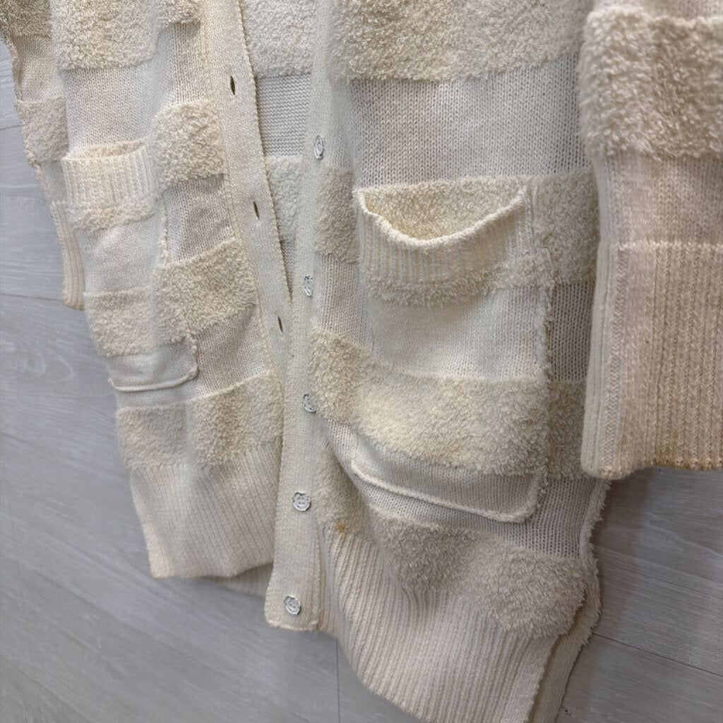Daily Practice Cream Textured Stripe Cardigan Sweater Extra Small