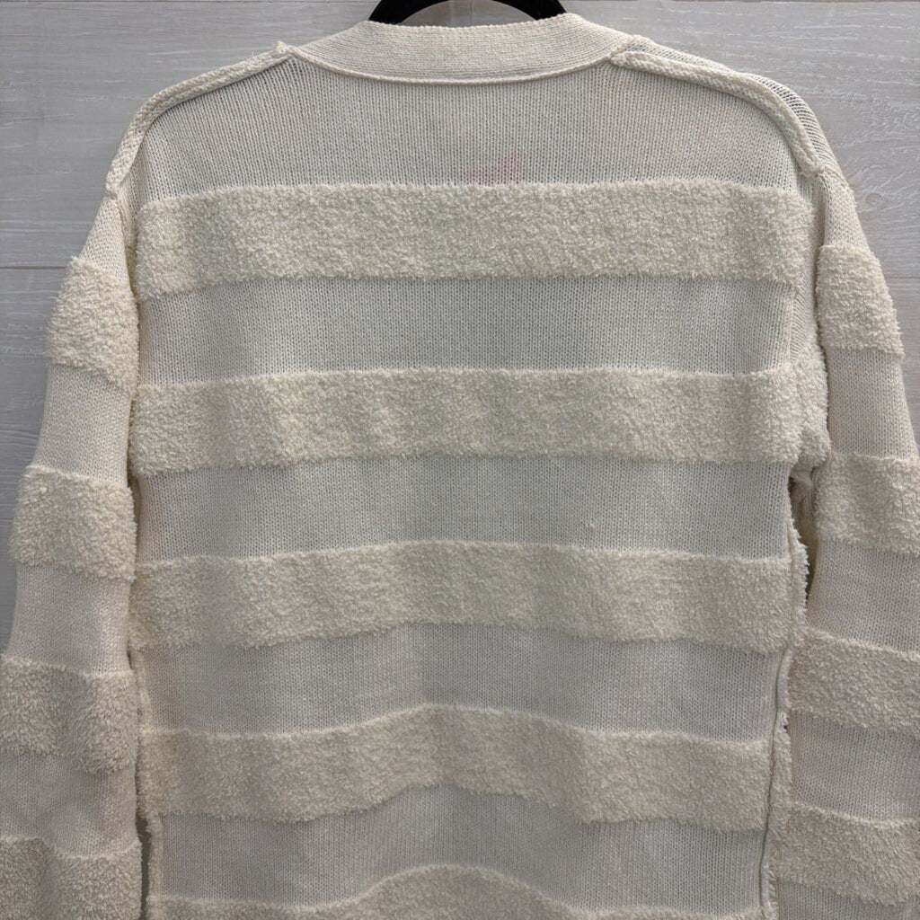 Daily Practice Cream Textured Stripe Cardigan Sweater Extra Small
