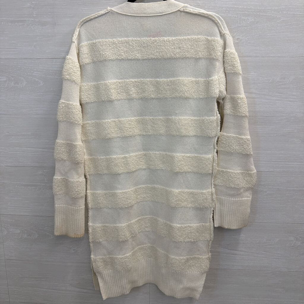 Daily Practice Cream Textured Stripe Cardigan Sweater Extra Small