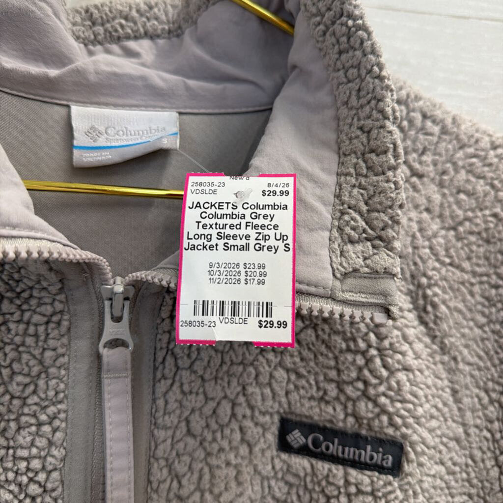 Columbia Grey Textured Fleece Long Sleeve Zip Up Jacket Small