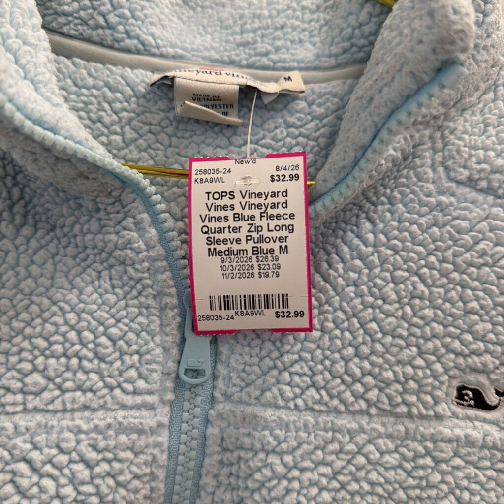 Vineyard Vines Blue Fleece Quarter Zip Long Sleeve Pullover Medium