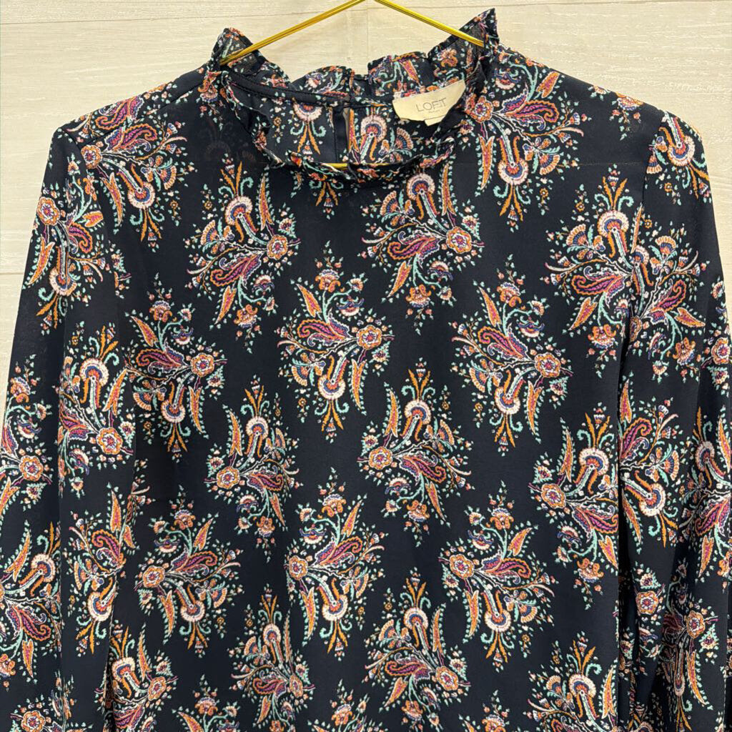 Loft Navy/ Multi Print Long Sleeve Top Small