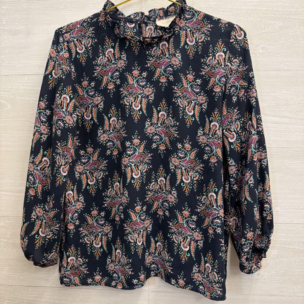 Loft Navy/ Multi Print Long Sleeve Top Small