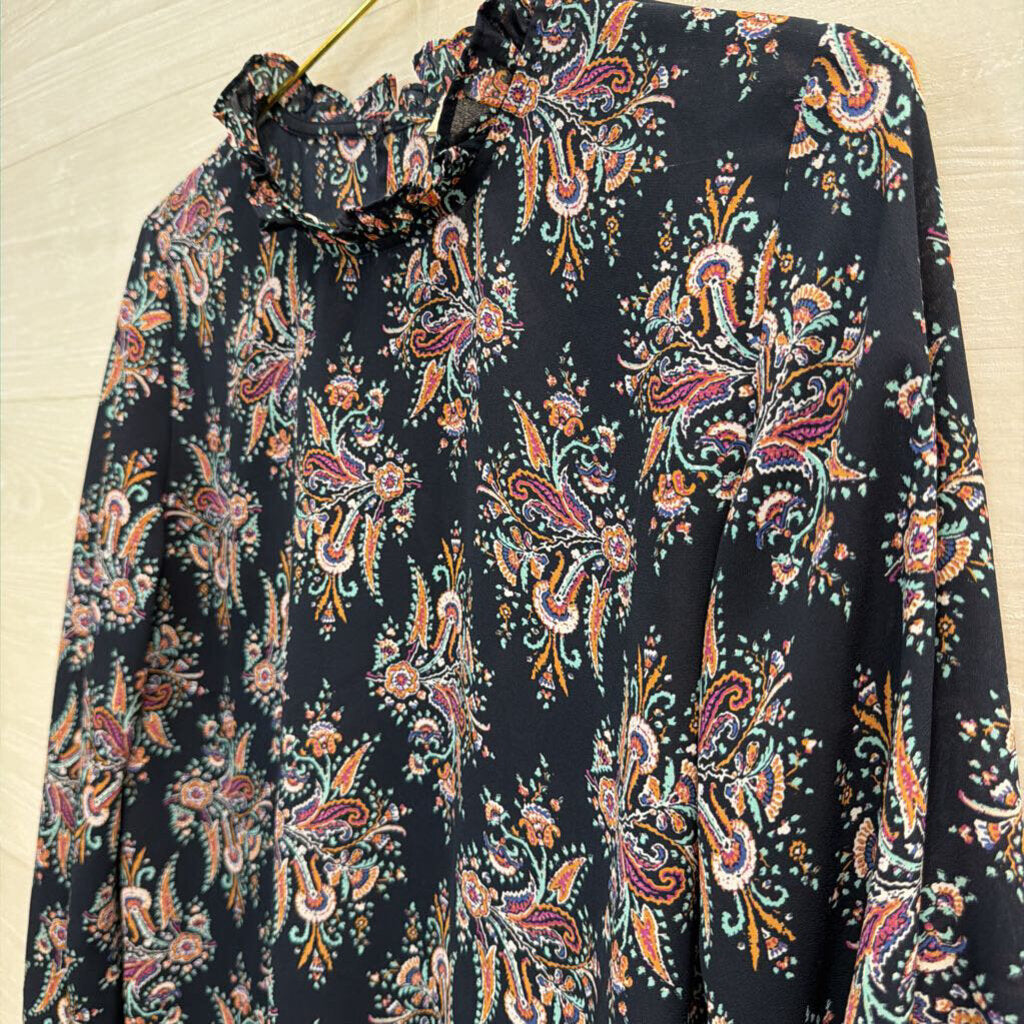 Loft Navy/ Multi Print Long Sleeve Top Small